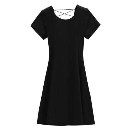 大码女装夏新款韩版气质修身连衣裙中长款收腰显瘦T恤裙 服裝批發女裝批發服飾貨源