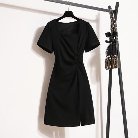 BY12207# 大码女装夏季新款褶皱显瘦收腰气质洋气微胖穿搭连衣裙女 服裝批發女裝批發服飾貨源