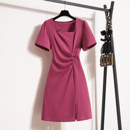 BY12207# 大码女装夏季新款褶皱显瘦收腰气质洋气微胖穿搭连衣裙女 服裝批發女裝批發服飾貨源