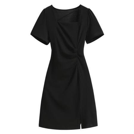 BY12207# 大码女装夏季新款褶皱显瘦收腰气质洋气微胖穿搭连衣裙女 服裝批發女裝批發服飾貨源