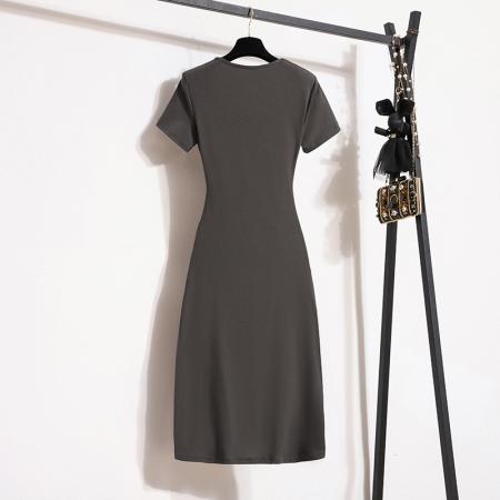 BY12208# 大码女装新款洋气方领连衣裙女开叉裙气质高腰显瘦一步裙 服裝批發女裝批發服飾貨源