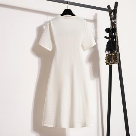 BY12209# 大码女装夏新款针织连衣裙女不规则短袖遮肉百搭显瘦裙子 服裝批發女裝批發服飾貨源