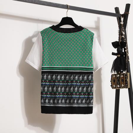 大码女装夏装新款针织衫韩版休闲百搭假二件套短袖上衣女 服裝批發女裝批發服飾貨源