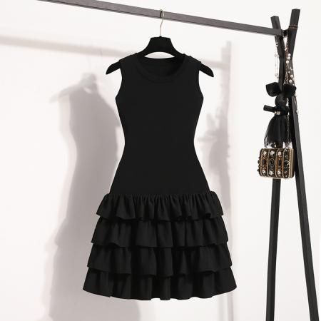 BY12212# 大码女装新款黑色修身无袖背心连衣裙气质显瘦蓬蓬蛋糕裙 服裝批發女裝批發服飾貨源