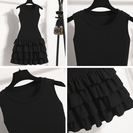 BY12212# 大码女装新款黑色修身无袖背心连衣裙气质显瘦蓬蓬蛋糕裙 服裝批發女裝批發服飾貨源