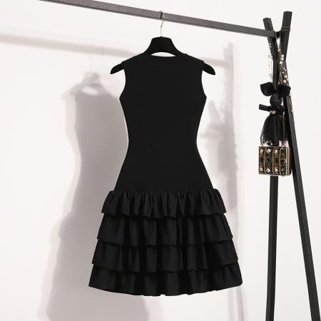 BY12212# 大码女装新款黑色修身无袖背心连衣裙气质显瘦蓬蓬蛋糕裙 服裝批發女裝批發服飾貨源