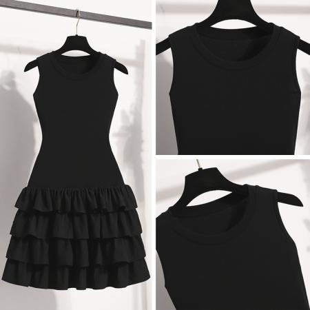 BY12212# 大码女装新款黑色修身无袖背心连衣裙气质显瘦蓬蓬蛋糕裙 服裝批發女裝批發服飾貨源