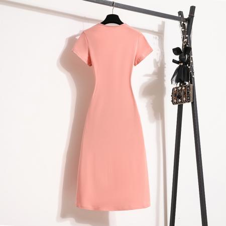 BY12213# 大码女装夏方领短袖连衣裙收腰A字中长款裙高腰气质长裙 服裝批發女裝批發服飾貨源