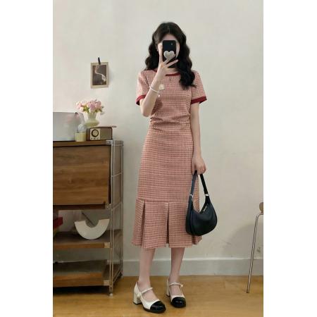 大码高级感短袖连衣裙女新款夏季圆领裙子胖MM遮肚显瘦A字裙 服裝批發女裝批發服飾貨源