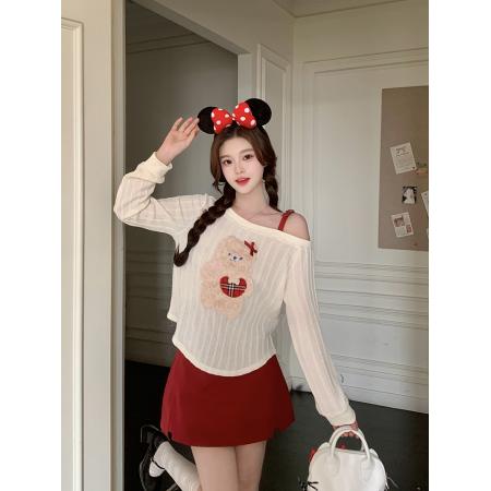 春装新款胖mm大码女卡通小熊纯欲吊带上衣短裙两件套装 服裝批發女裝批發服飾貨源