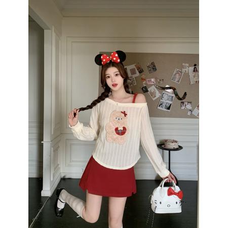 春装新款胖mm大码女卡通小熊纯欲吊带上衣短裙两件套装 服裝批發女裝批發服飾貨源