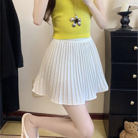 大码夏韩版百褶超短裙百搭半身裙女高腰显瘦A字裙纯色 服裝批發女裝批發服飾貨源