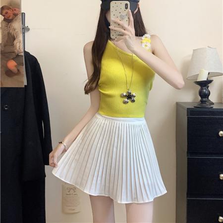 大码夏韩版百褶超短裙百搭半身裙女高腰显瘦A字裙纯色 服裝批發女裝批發服飾貨源