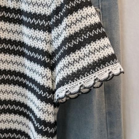 香影条纹T恤女夏季新款正肩流苏薄款针织上衣 服裝批發女裝批發服飾貨源