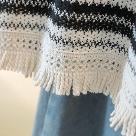 香影条纹T恤女夏季新款正肩流苏薄款针织上衣 服裝批發女裝批發服飾貨源