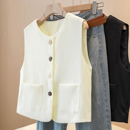 BY12222# 春夏圆领小西装马甲外套法式气质无袖坎肩上衣 服裝批發女裝批發服飾貨源