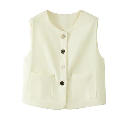 BY12222# 春夏圆领小西装马甲外套法式气质无袖坎肩上衣 服裝批發女裝批發服飾貨源