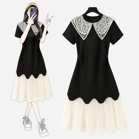 BY12223# 大码新款夏季蕾丝小香风休闲气质减龄连衣裙 服裝批發女裝批發服飾貨源