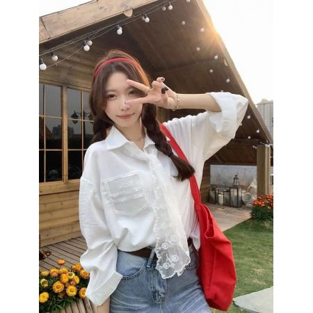 原版优质面料+丝巾气质蕾丝领带长袖白色衬衫设计感衬衣开衫上衣 服裝批發女裝批發服飾貨源