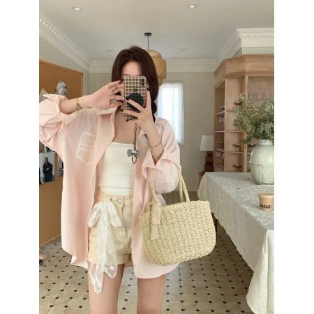 原版优质面料+丝巾气质蕾丝领带长袖白色衬衫设计感衬衣开衫上衣 服裝批發女裝批發服飾貨源