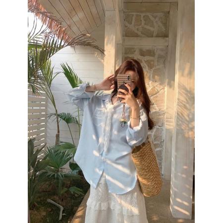 原版优质面料+丝巾气质蕾丝领带长袖白色衬衫设计感衬衣开衫上衣 服裝批發女裝批發服飾貨源