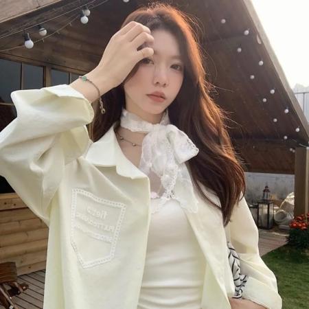 原版优质面料+丝巾气质蕾丝领带长袖白色衬衫设计感衬衣开衫上衣 服裝批發女裝批發服飾貨源