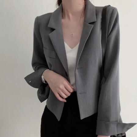 BY12235# 短款小西装外套春秋新款高级感通勤休闲小个子百搭韩版小西服 服裝批發女裝批發服飾貨源