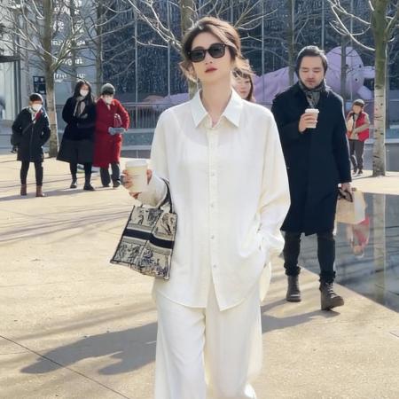 BY12240# 复古慵懒风衬衫套装女春季新款韩系松弛感衬衫休闲长裤两件套 服裝批發女裝批發服飾貨源