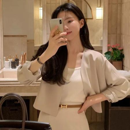 BY12244# 春上新韩式春秋极简主义气质宽松休闲百搭纯色长袖短款西装外套 服裝批發女裝批發服飾貨源