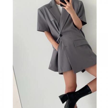 韩版西装套装夏气质休闲短袖设计感撞色西服外套短裤两件套 服裝批發女裝批發服飾貨源