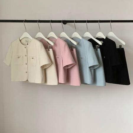 韩版新款小香风短袖西装套装夏时尚小个子圆领西服短裙两件套 服裝批發女裝批發服飾貨源