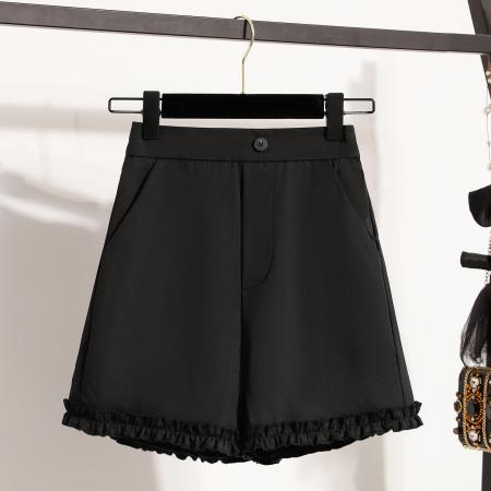 夏新款大码宽松韩版薄款阔腿四分短裤胖MM松紧腰花边休闲热裤 服裝批發女裝批發服飾貨源