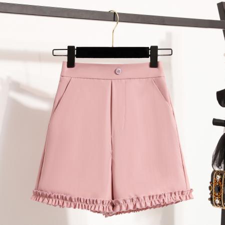 夏新款大码宽松韩版薄款阔腿四分短裤胖MM松紧腰花边休闲热裤 服裝批發女裝批發服飾貨源