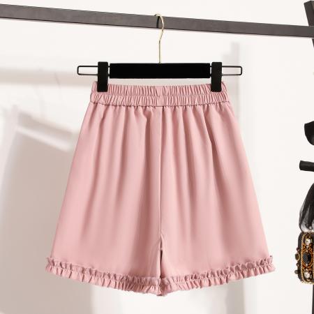 夏新款大码宽松韩版薄款阔腿四分短裤胖MM松紧腰花边休闲热裤 服裝批發女裝批發服飾貨源