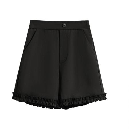 夏新款大码宽松韩版薄款阔腿四分短裤胖MM松紧腰花边休闲热裤 服裝批發女裝批發服飾貨源