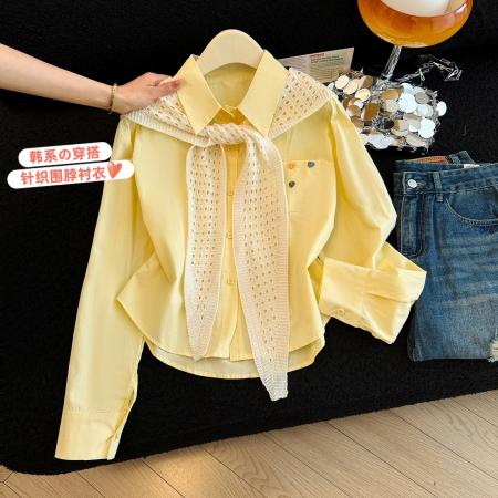 法式甜美风针织披肩衬衫女春季新款休闲长袖翻领宽松显瘦百搭上衣 服裝批發女裝批發服飾貨源
