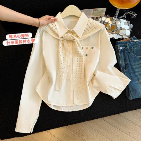 法式甜美风针织披肩衬衫女春季新款休闲长袖翻领宽松显瘦百搭上衣 服裝批發女裝批發服飾貨源