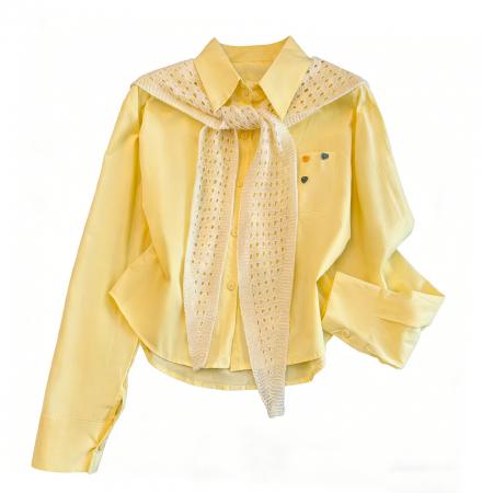 法式甜美风针织披肩衬衫女春季新款休闲长袖翻领宽松显瘦百搭上衣 服裝批發女裝批發服飾貨源