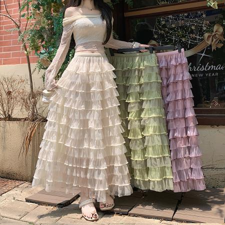 重工拼接印花网纱蛋糕裙半身裙女...