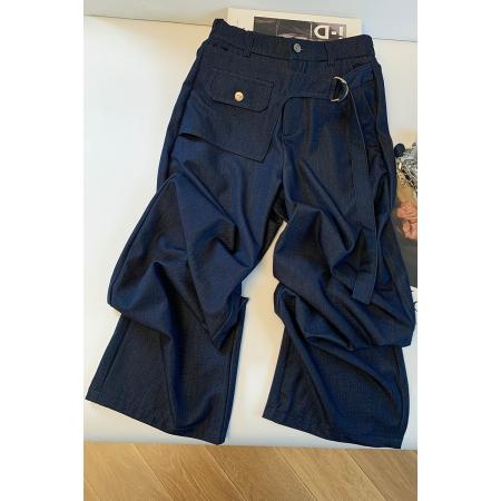 天丝牛仔阔腿裤夏季新款设计腰带高腰垂感百搭休闲香蕉裤 服裝批發女裝批發服飾貨源