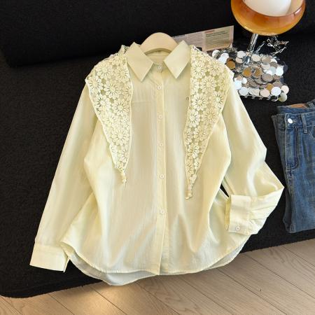 春秋学院风Polo领慵懒风长袖衬衫女百搭宽松衬衣送精美雷丝披肩 服裝批發女裝批發服飾貨源