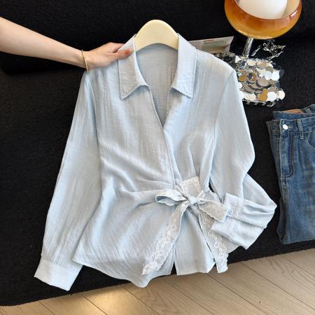 春季新款韩版修身洋气设计感小众收腰长袖衬衫女 服裝批發女裝批發服飾貨源