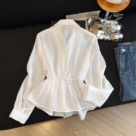 春季新款韩版修身洋气设计感小众收腰长袖衬衫女 服裝批發女裝批發服飾貨源