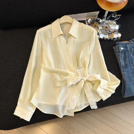 春季新款韩版修身洋气设计感小众收腰长袖衬衫女 服裝批發女裝批發服飾貨源