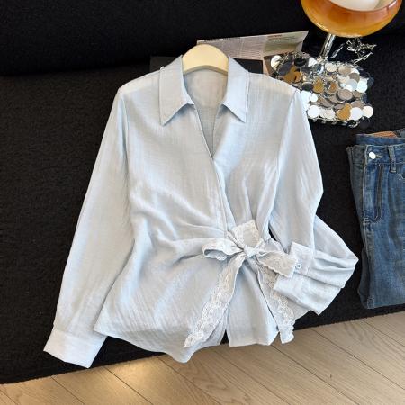 春季新款韩版修身洋气设计感小众收腰长袖衬衫女 服裝批發女裝批發服飾貨源