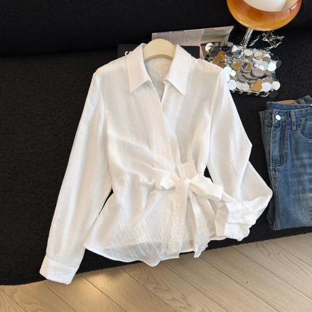 春季新款韩版修身洋气设计感小众收腰长袖衬衫女 服裝批發女裝批發服飾貨源