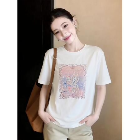 香影蝴蝶亮片白色t恤女夏季新款...