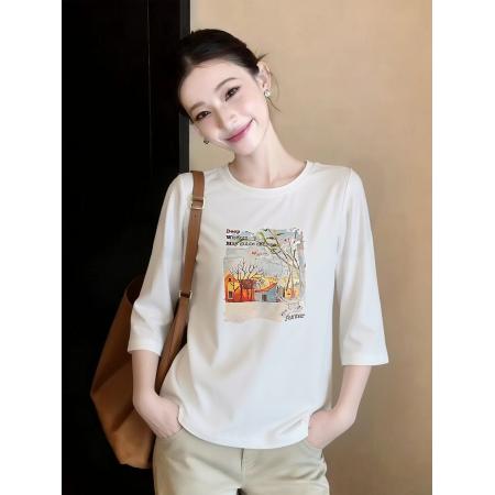 百搭印花短袖T恤女夏季新款大码...