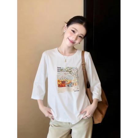 百搭印花短袖T恤女夏季新款大码显瘦韩版宽松遮肚子上衣 服裝批發女裝批發服飾貨源