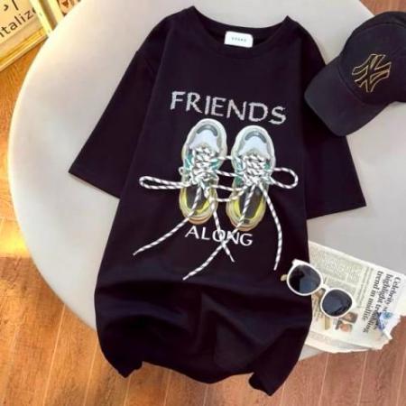 高级感重工烫钻绑带抖音质量纯棉后包领短袖t恤女 服裝批發女裝批發服飾貨源